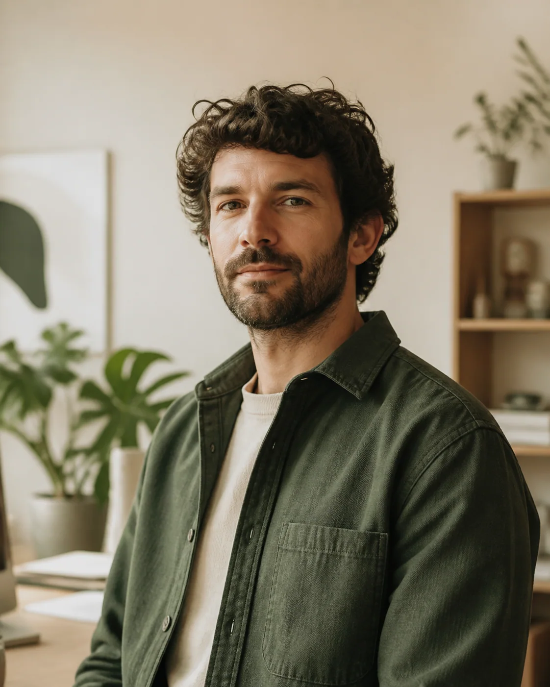 Creative professional in a softly lit studio